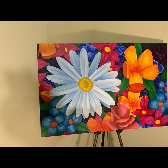 Flower painting, 3ft x6ft acrylic on canvas. - Picture 3 of 3